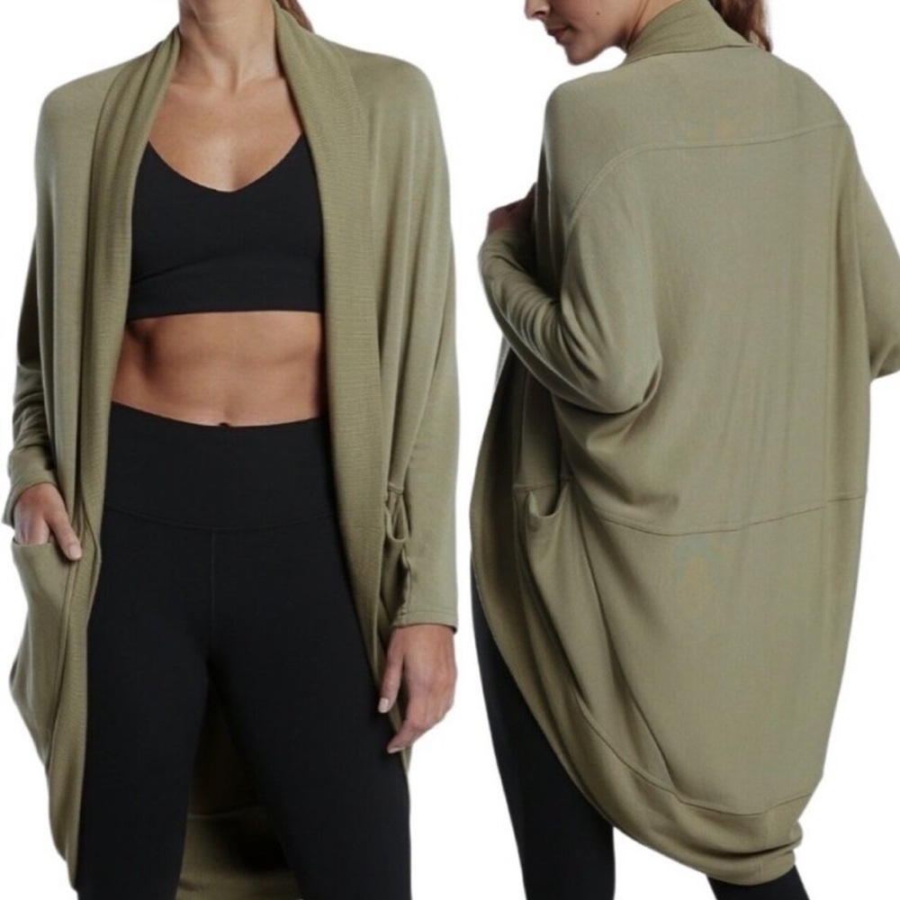 Athleta Olive Green Open-Front Draped Cardigan